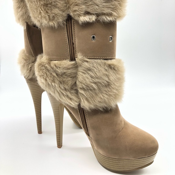 Taupe Suede Fur Ankle Booties by Italiana - Picture 5 of 8